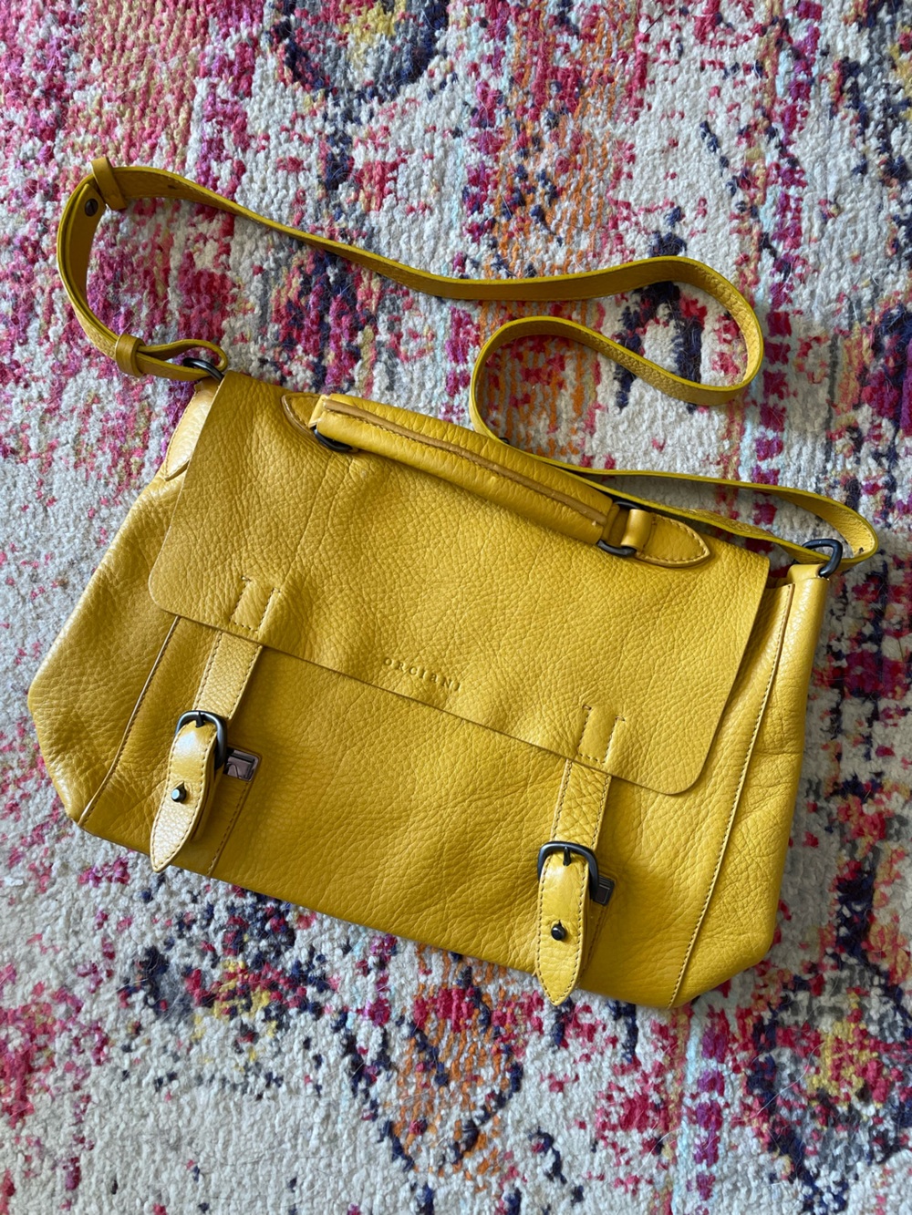 Orciani Made in Italy Yellow Leather Pebble Messenger Crossbody Bag